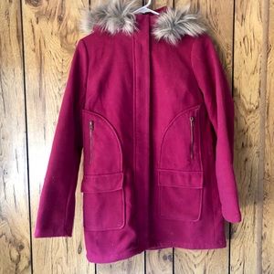 Pink Coat with fur lined hood.